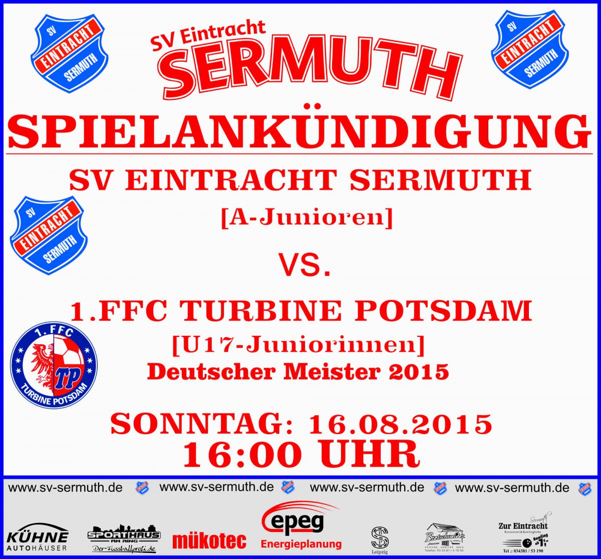Neuer Termin des Spieles gegen U17 1.FFC Turbine Potsdam